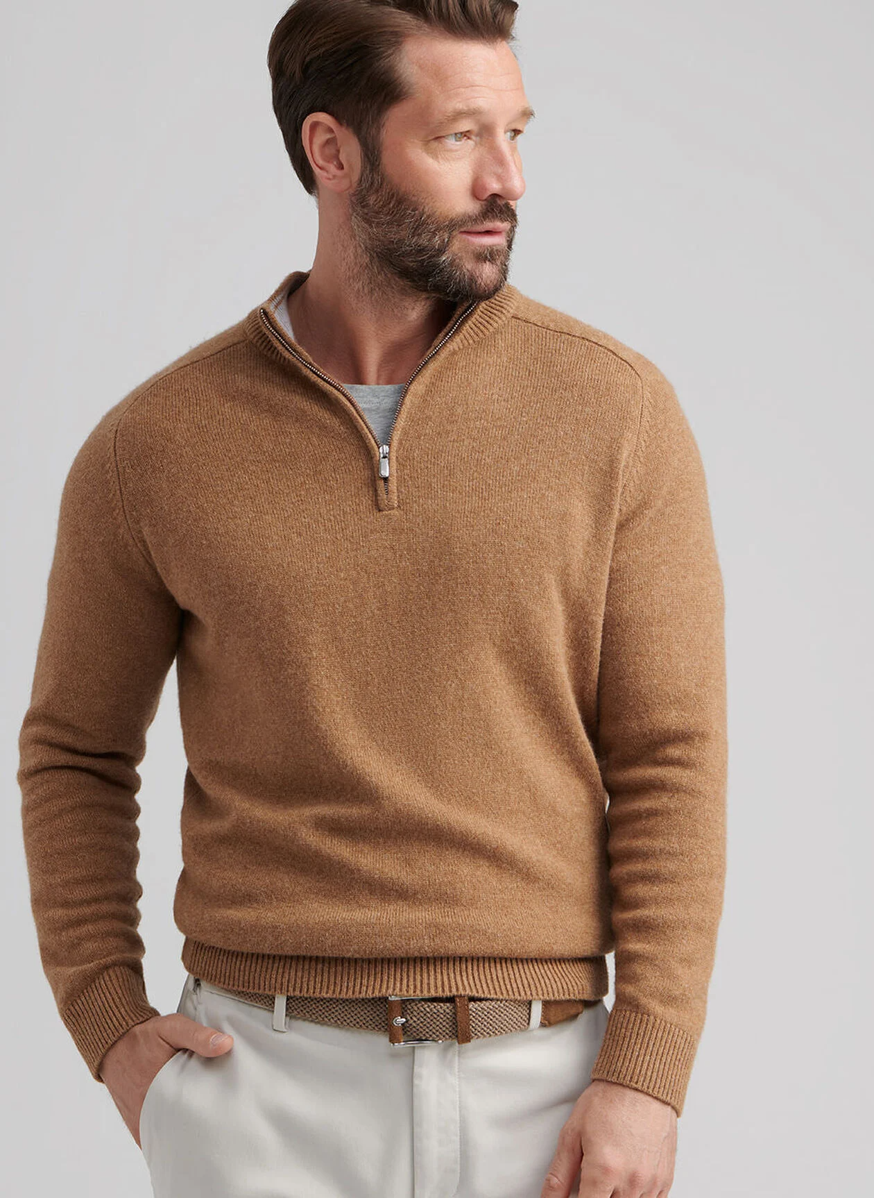CRESCENT RIDGE CABLE 1/4 ZIP SWEATER - LIGHT ELM
