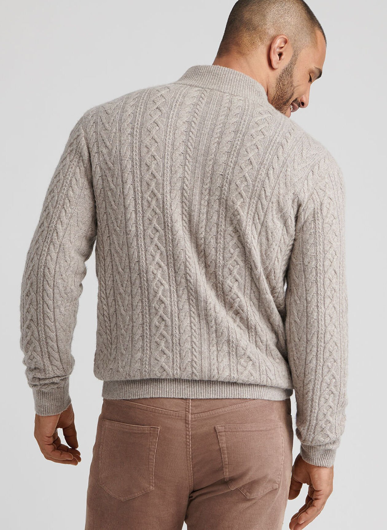 CRESCENT RIDGE CABLE 1/4 ZIP SWEATER - LIGHT ELM