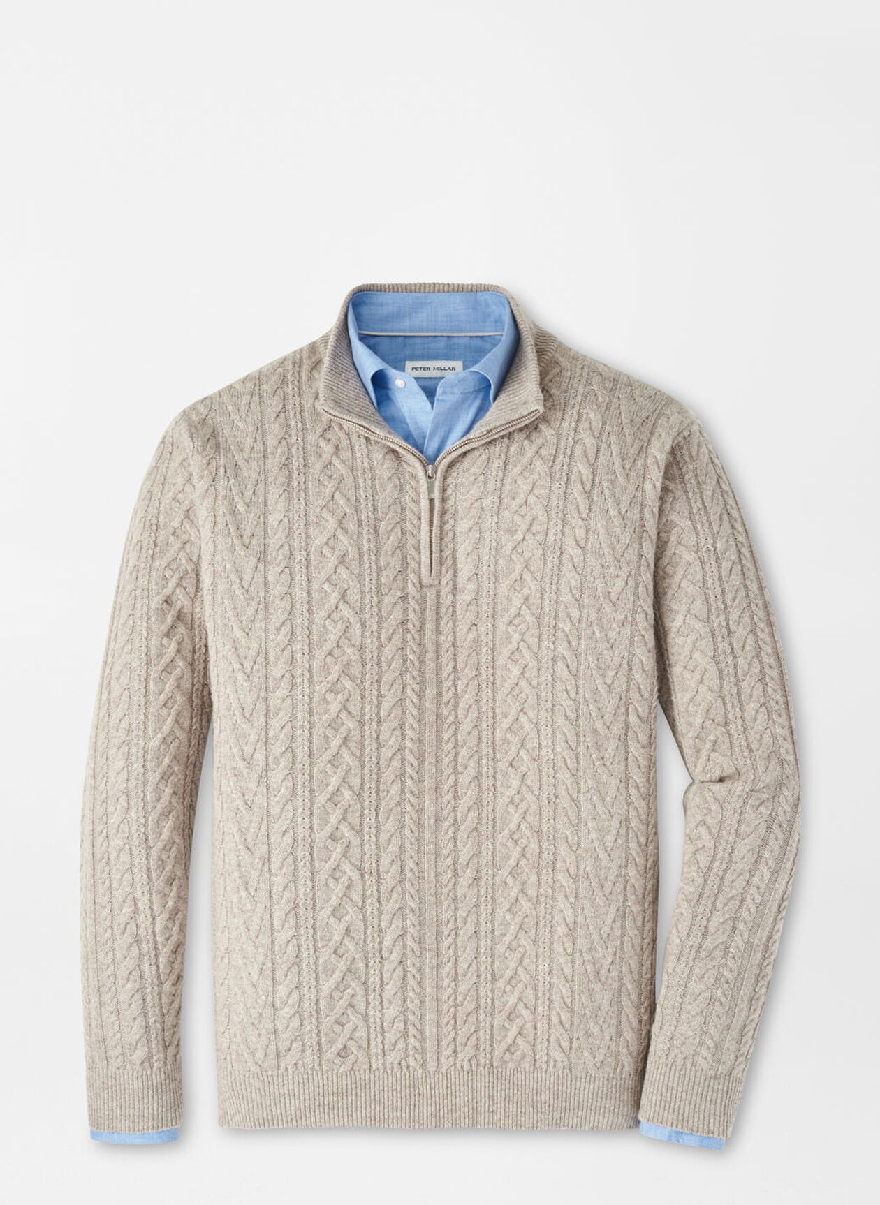 CRESCENT RIDGE CABLE 1/4 ZIP SWEATER - LIGHT ELM