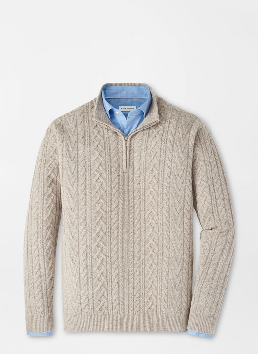 CRESCENT RIDGE CABLE 1/4 ZIP SWEATER - LIGHT ELM