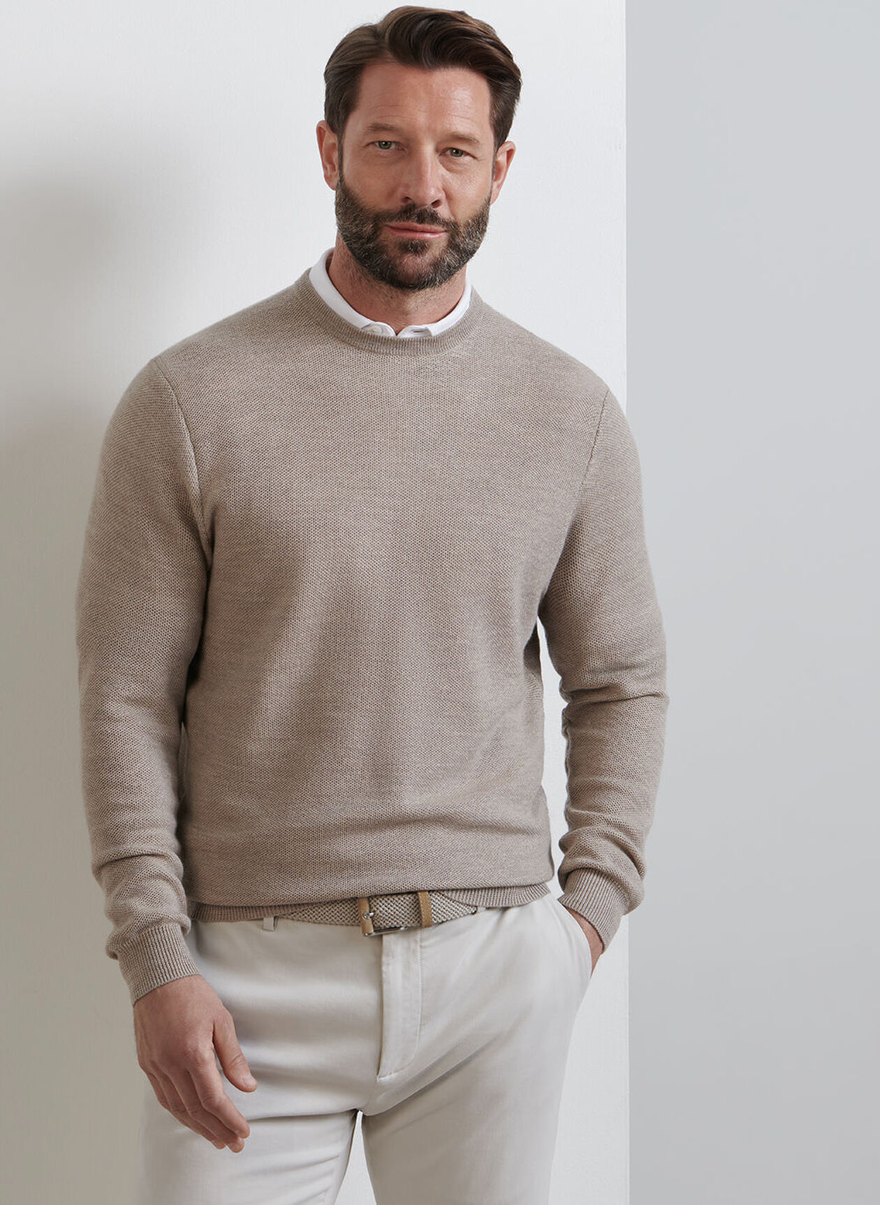 AUTUMN CREST HONEYCOMB CREWNECK SWEATER - LIGHT ELM