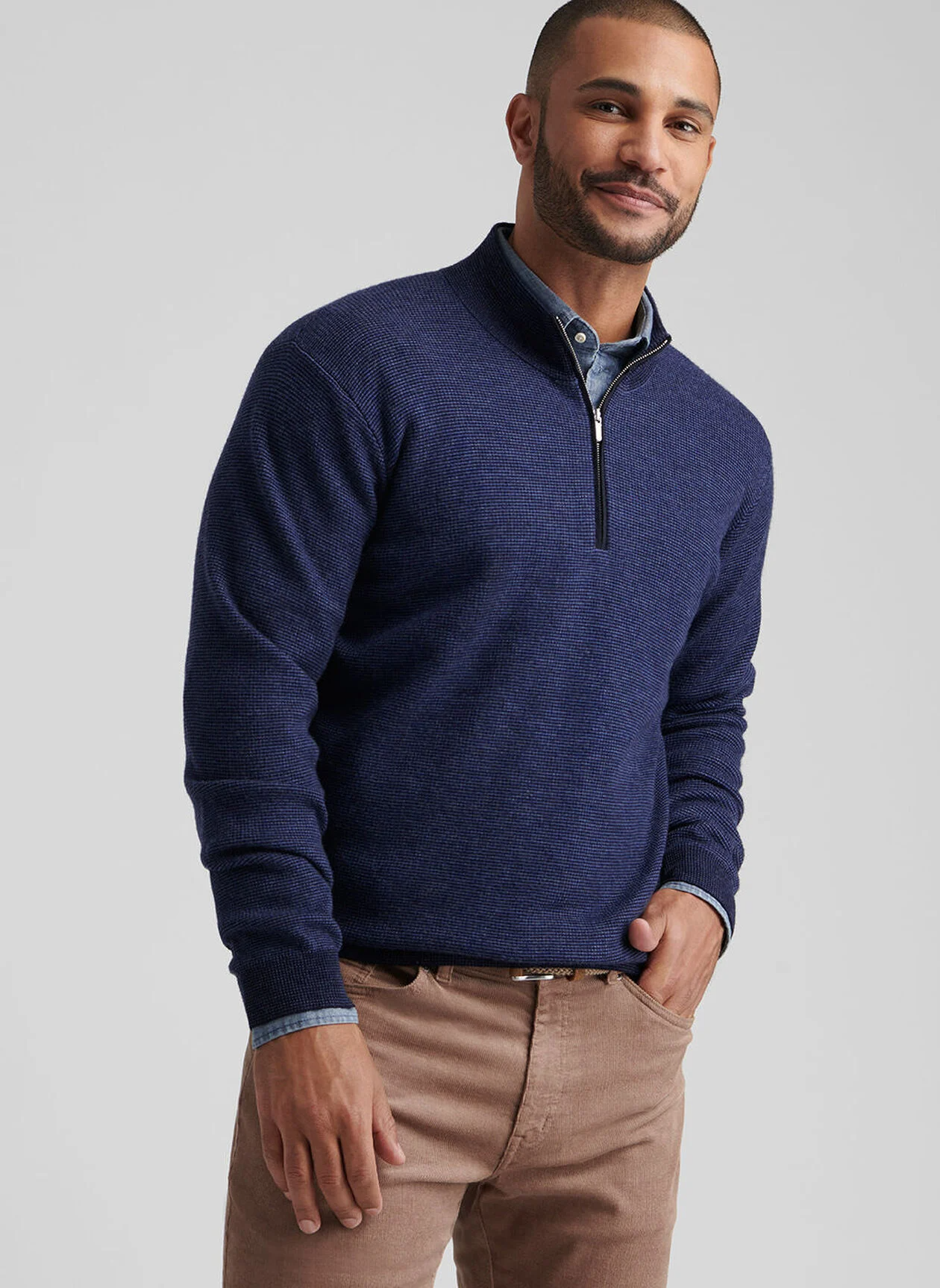 WEST 1/4 ZIP SWEATER - BLUE ABYSS