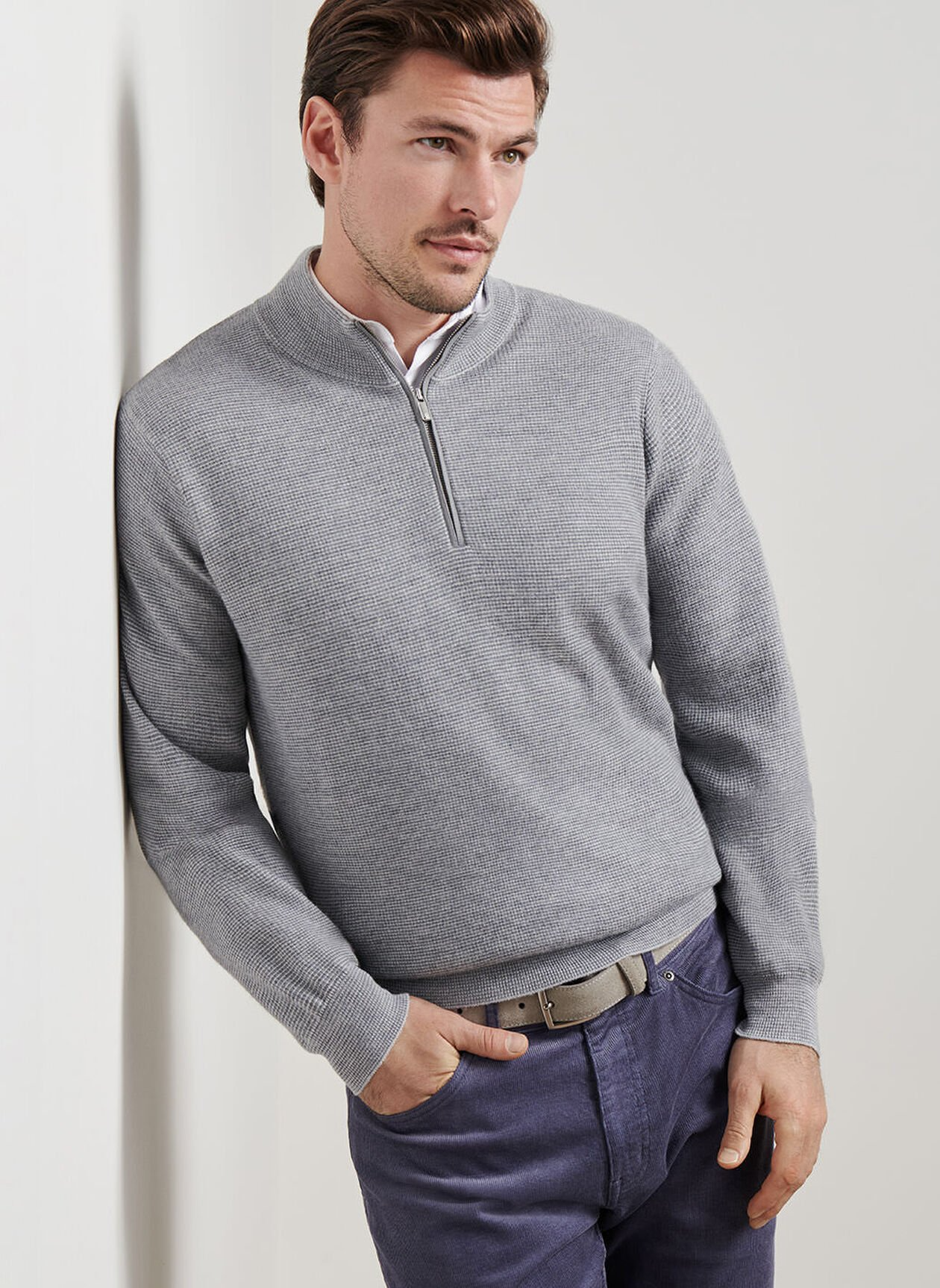 WEST 1/4 ZIP SWEATER - BRITISH GREY