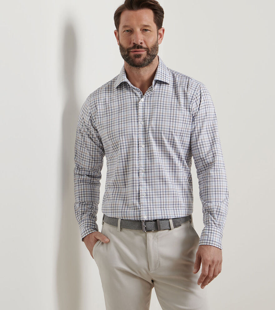 NORTH COAST CROWN LITE COTTON STRETCH SHIRT - BLUE HAZE