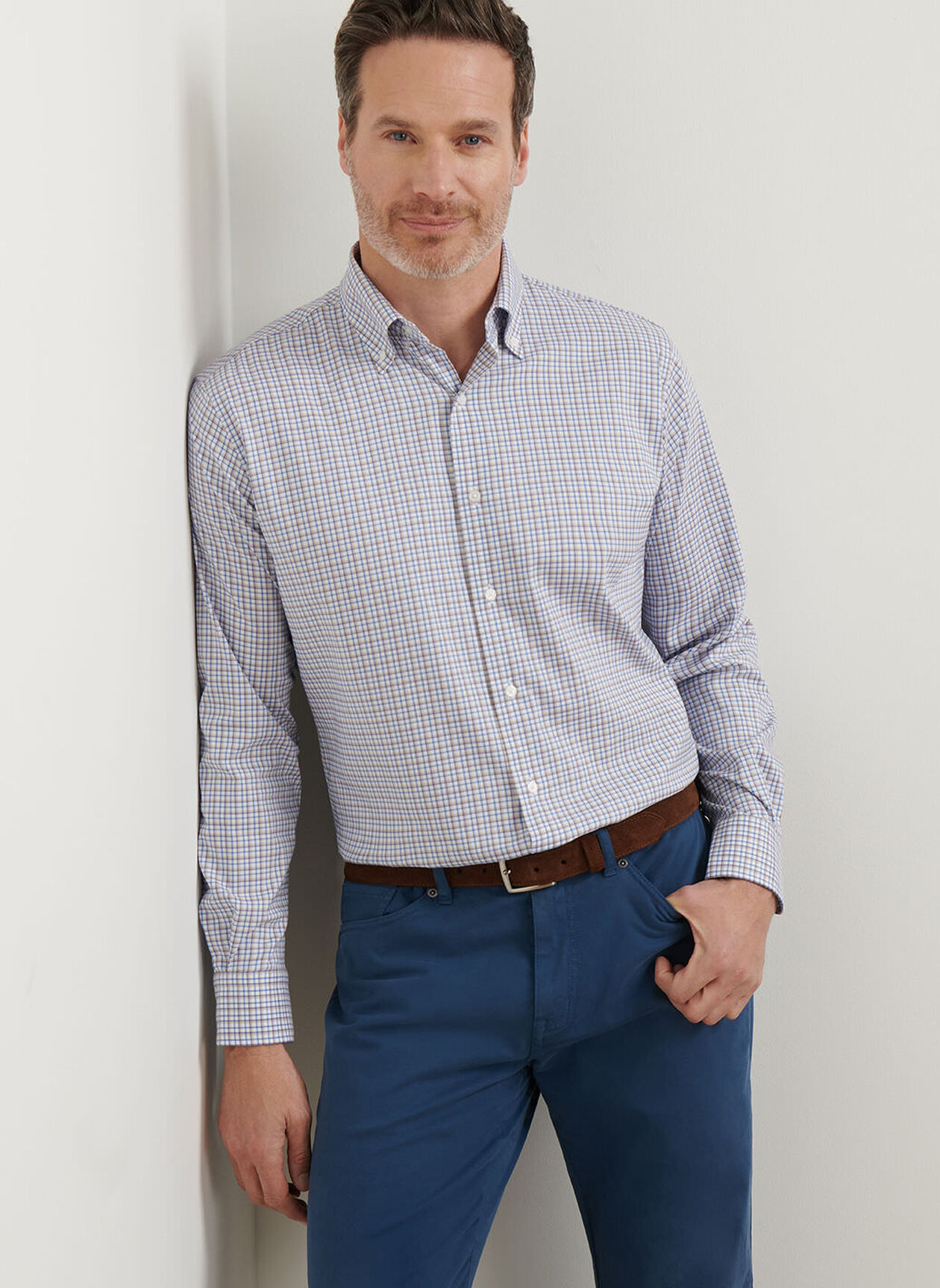 JULIAN CROWN LITE COTTON STRETCH SHIRT - EVENING TIDE