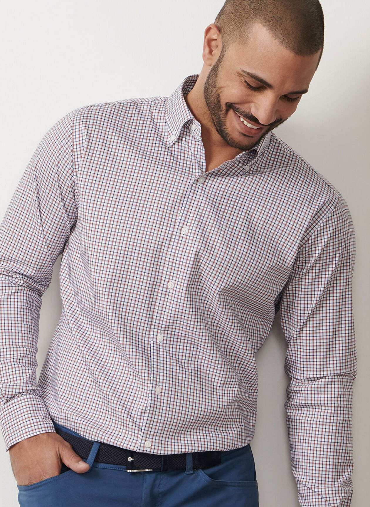 JULIAN CROWN LITE COTTON STRETCH SHIRT - NAVY