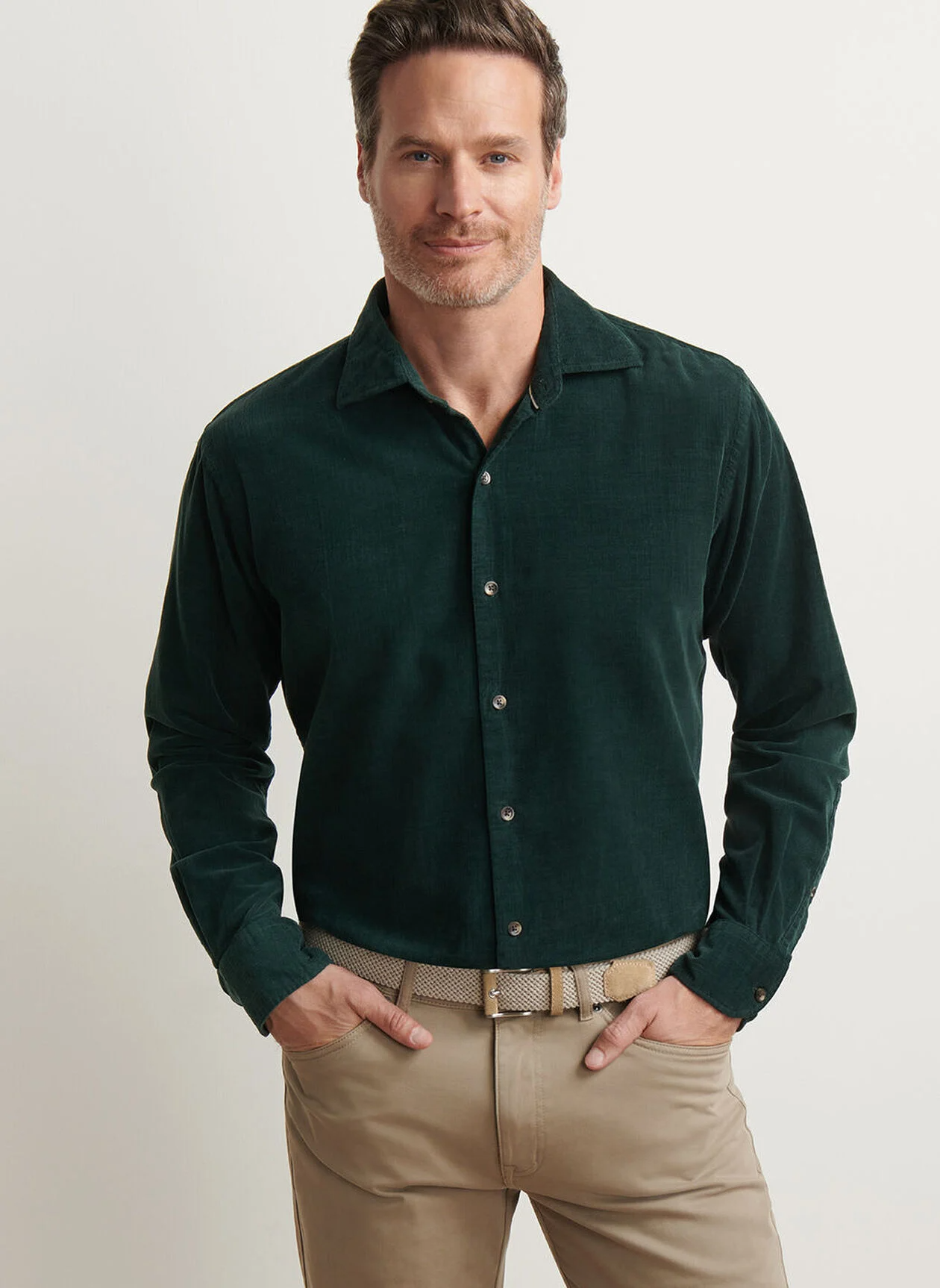 ASPEN COTTON CASHMERE CORDUROY SHIRT - DEEP VERDANT