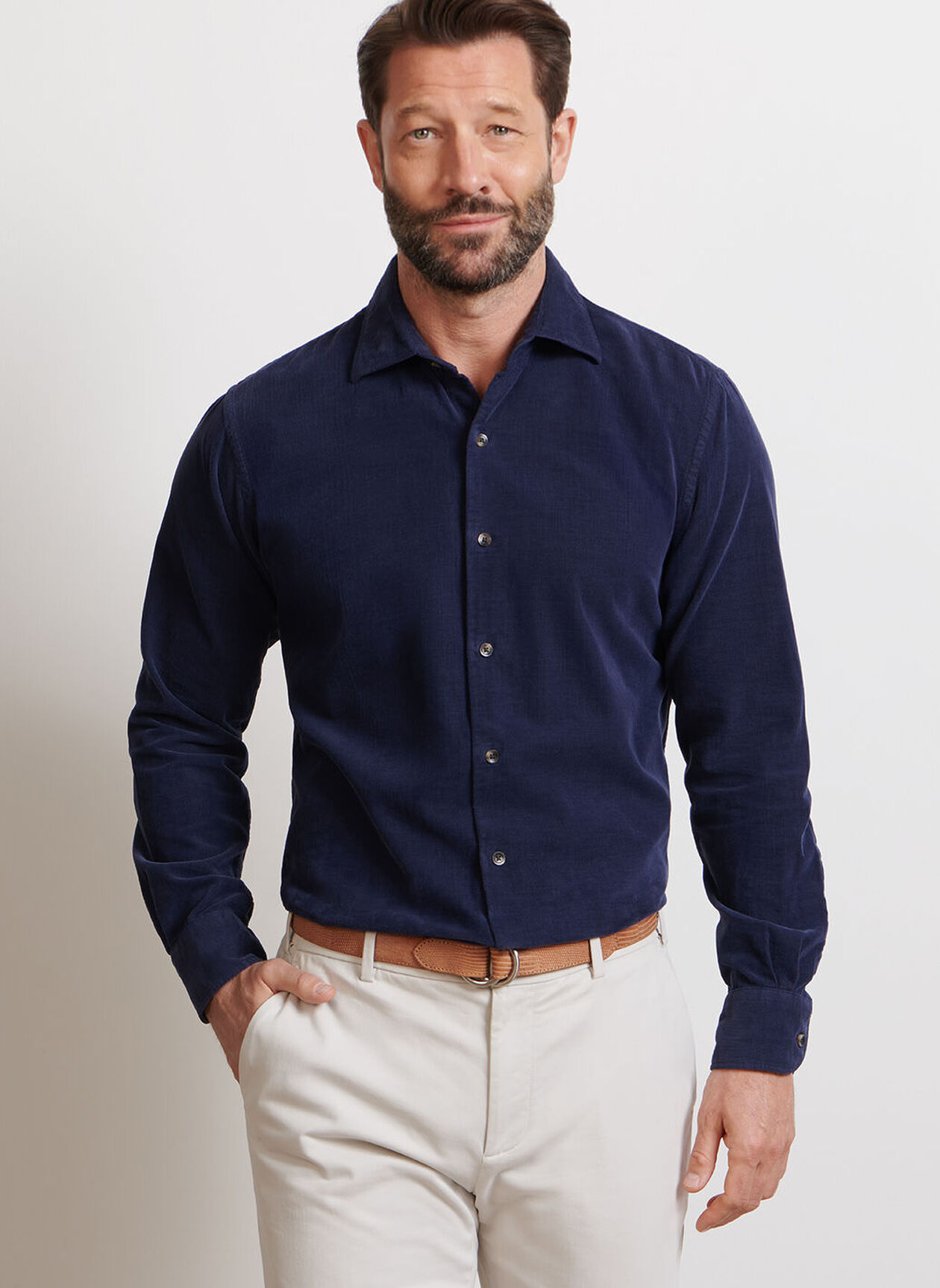 ASPEN COTTON CASHMERE CORDUROY SHIRT - NAVY