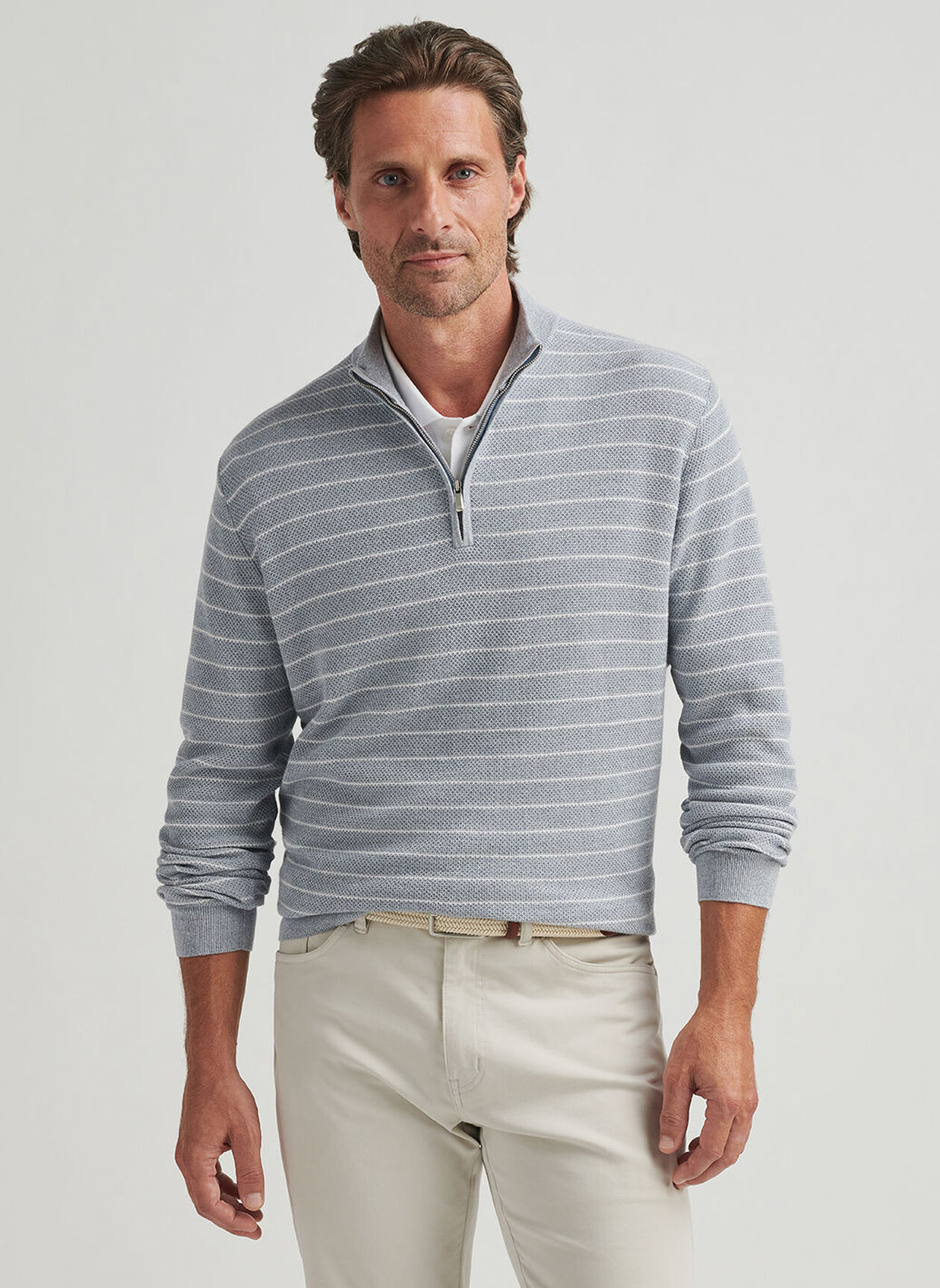 SOUTH BEND STRIPED 1/4 ZIP SWEATER - MORNING BLUE