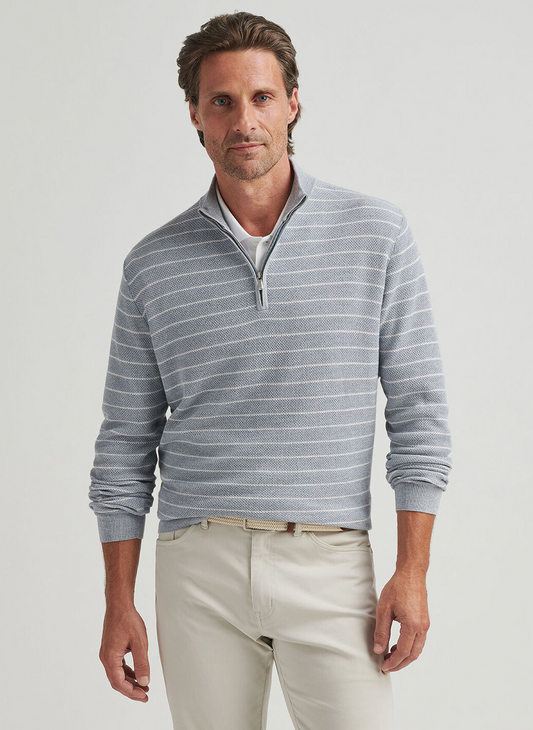 SOUTH BEND STRIPED 1/4 ZIP SWEATER - MORNING BLUE