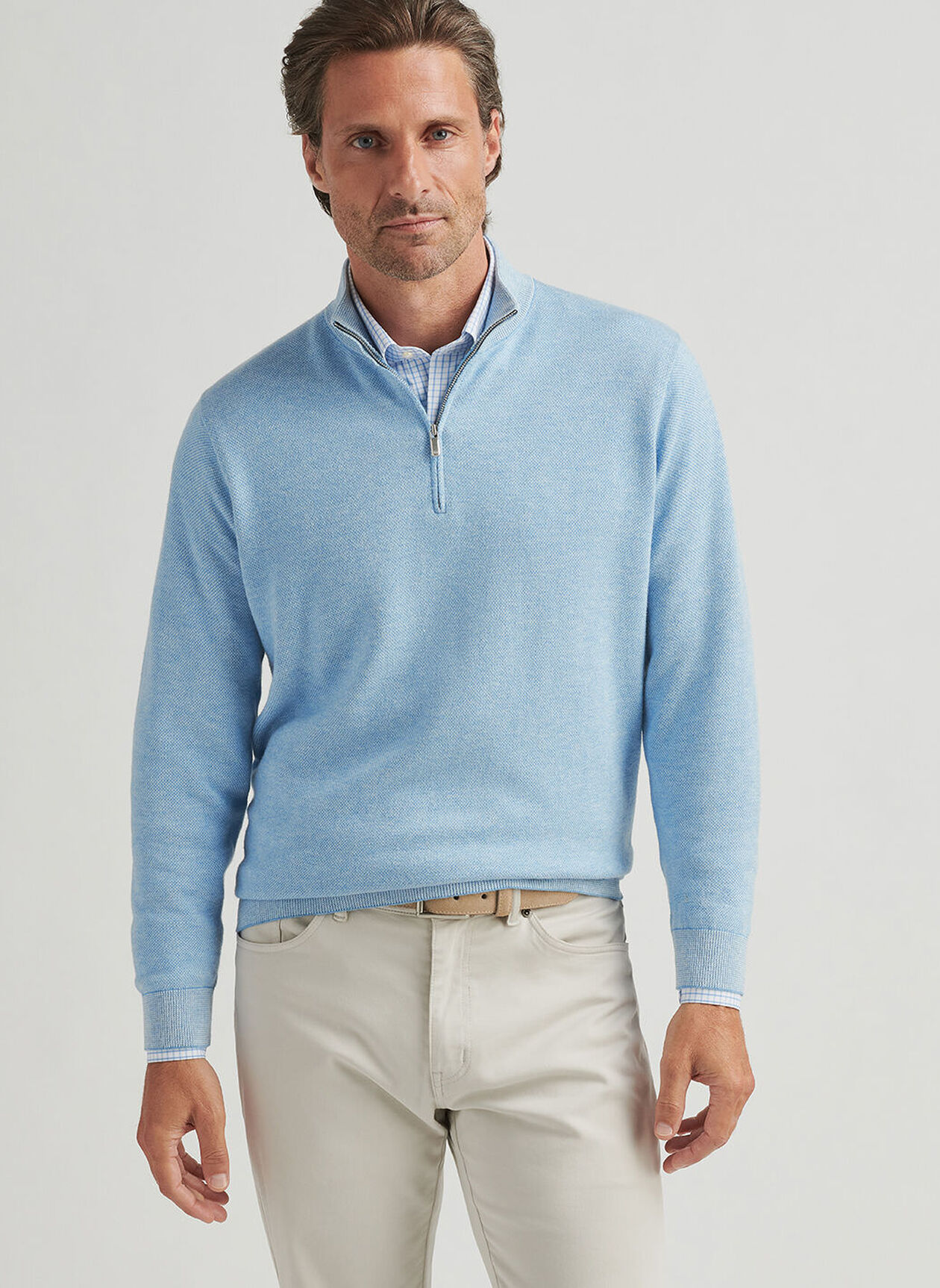 COOL SPUN BIRDSEYE 1/4 ZIP SWEATER - MORNING BLUE