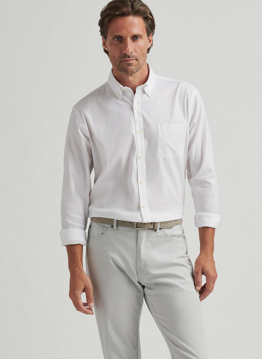 CAMPBELL PERFECT PINPOINT COTTON STRETCH SHIRT - WHITE