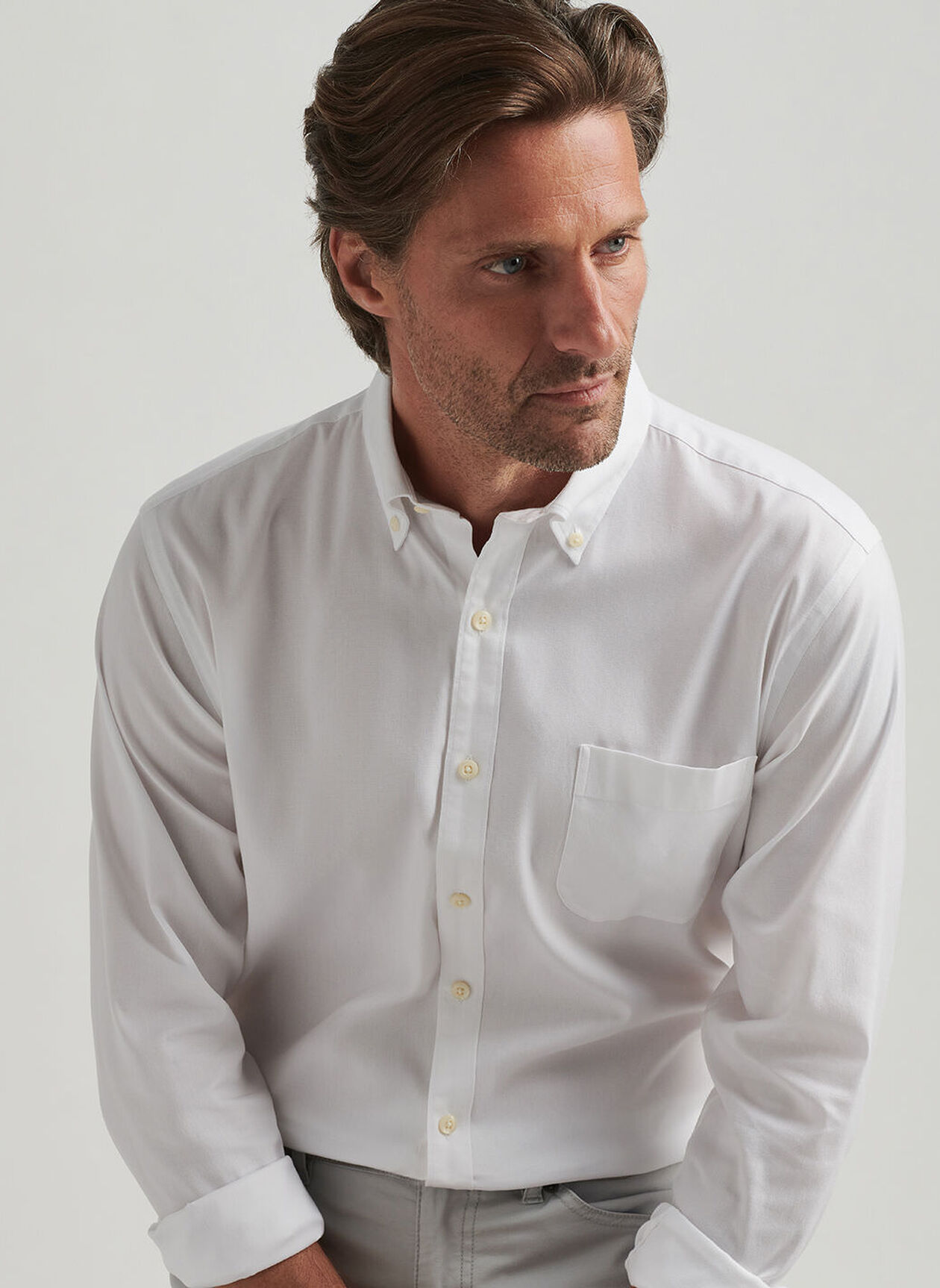CAMPBELL PERFECT PINPOINT COTTON STRETCH SHIRT - WHITE