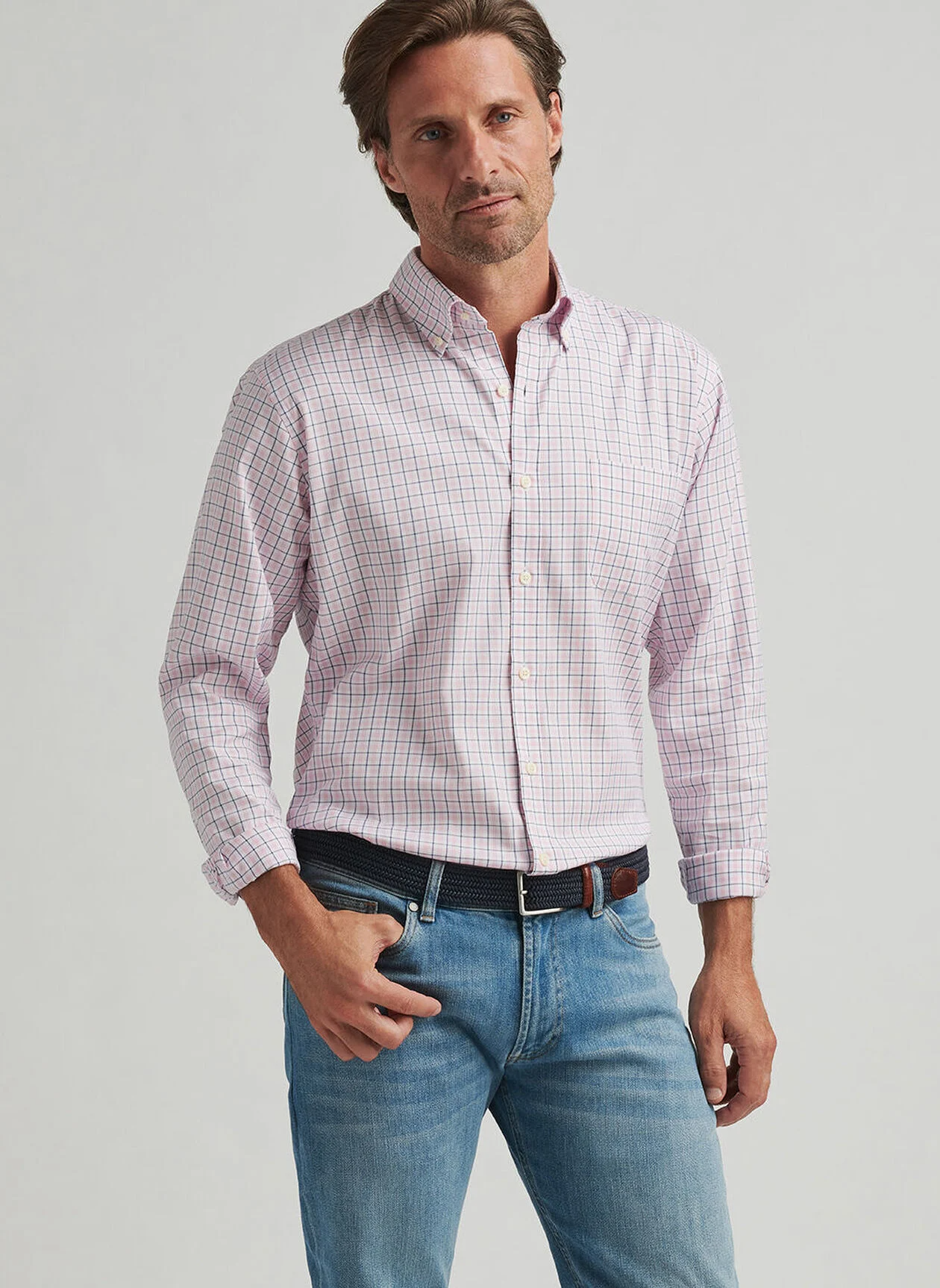 CASPIAN PERFECT PINPOINT COTTON STRETCH SHIRT - PALMER PINK