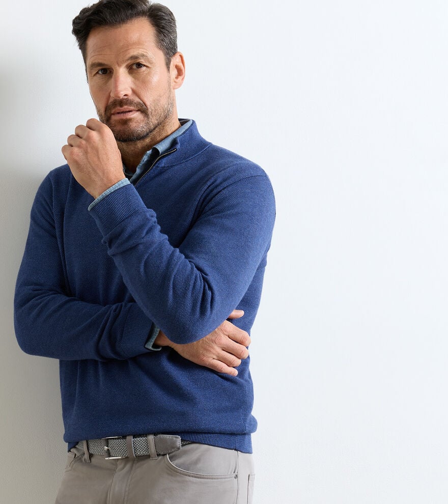 COOLSPUN LITE BIRDSEYE 1/4 ZIP SWEATER - NAVY