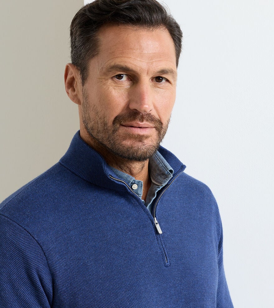 COOLSPUN LITE BIRDSEYE 1/4 ZIP SWEATER - NAVY