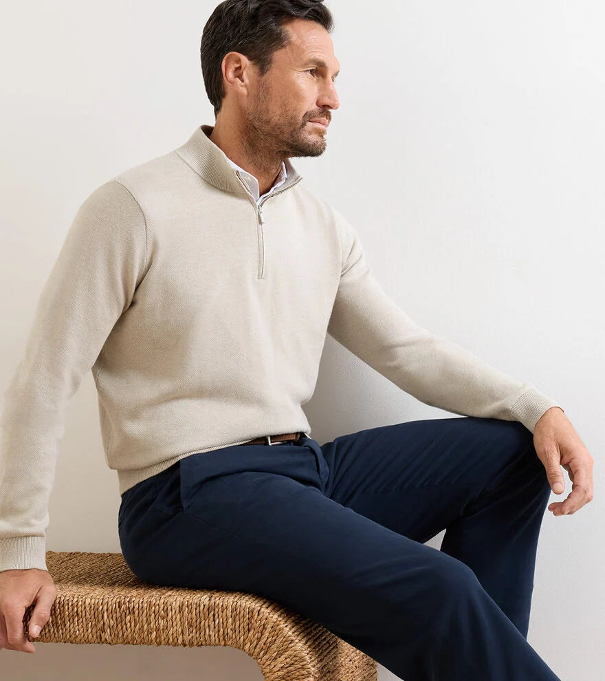 COOLSPUN LITE BIRDSEYE 1/4 ZIP SWEATER - TRUFFLE
