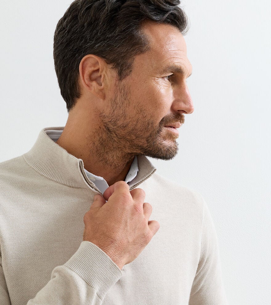 COOLSPUN LITE BIRDSEYE 1/4 ZIP SWEATER - TRUFFLE