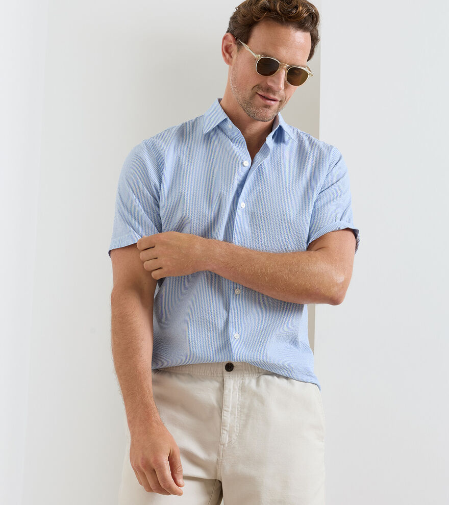 COASTAL STRIPE COTTON LYOCELL SHIRT - BLUEBIRD
