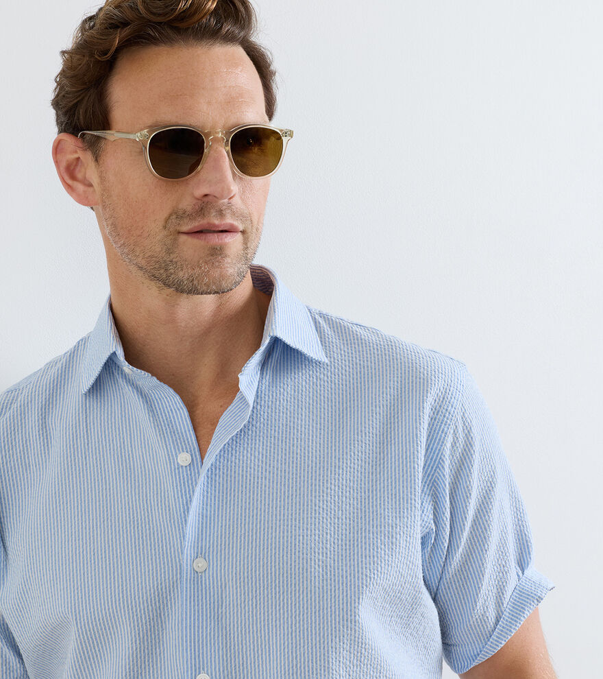 COASTAL STRIPE COTTON LYOCELL SHIRT - BLUEBIRD
