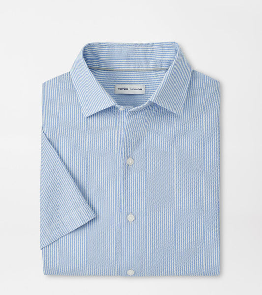 COASTAL STRIPE COTTON LYOCELL SHIRT - BLUEBIRD