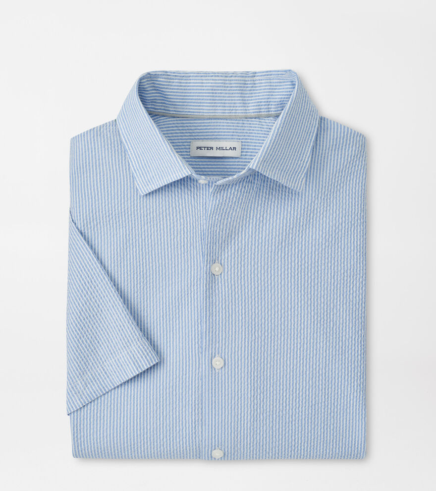 COASTAL STRIPE COTTON LYOCELL SHIRT - BLUEBIRD