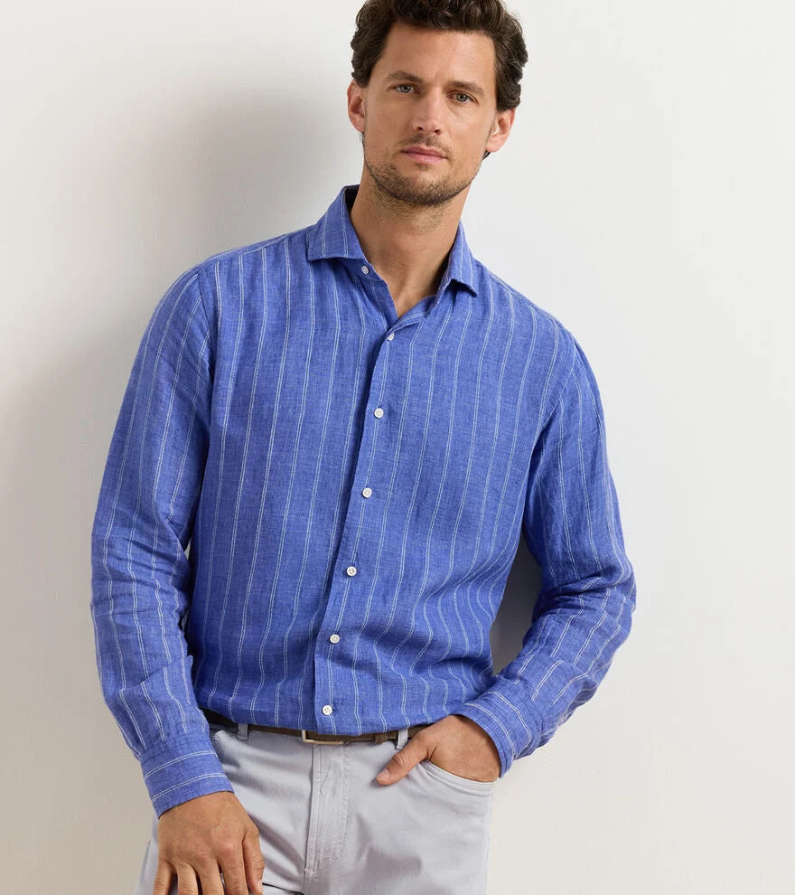 ASTINO LINO PENCIL STRIPE SHIRT-DUSK BLUE