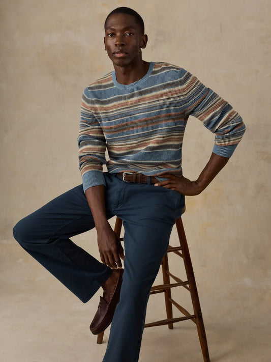SUNWASHED CREW NECK SWEATER  TEAL SANDS STRIPE