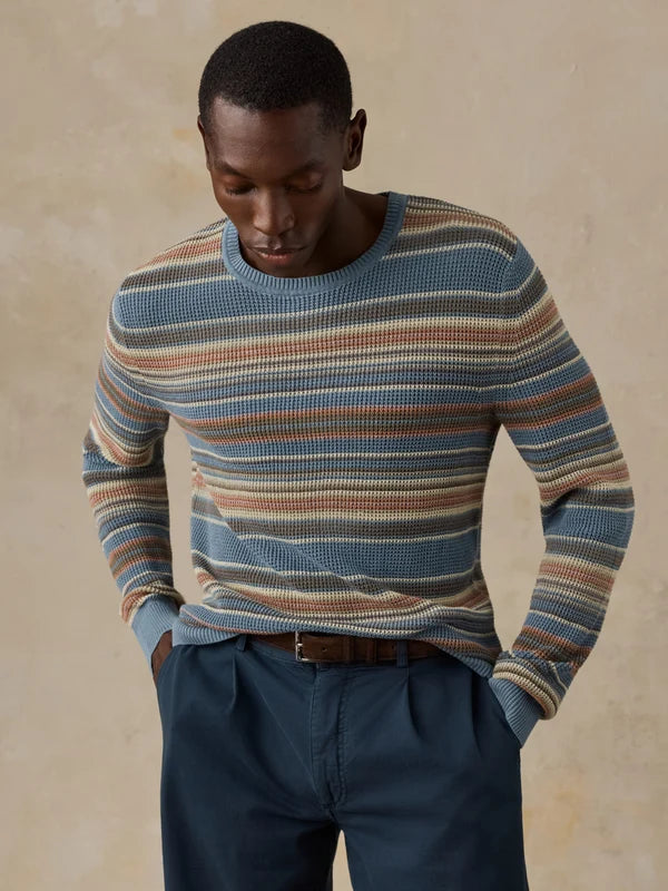 SUNWASHED CREW NECK SWEATER  TEAL SANDS STRIPE