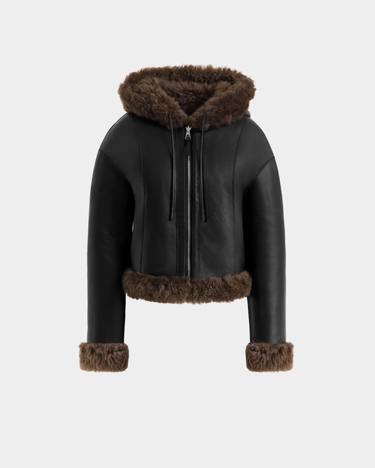 NORAH REVERSIBLE SHEARLING JACKET - BLACK ESPRESSO