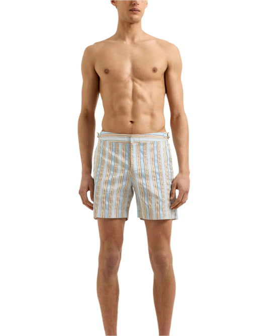 BULLDOG SOFT STRIPE SWIM SHORT - BLUE/BISCUIT STRIPE