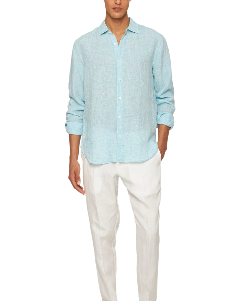 GILES LINEN SHIRT - AQUA BLUE/WHITE