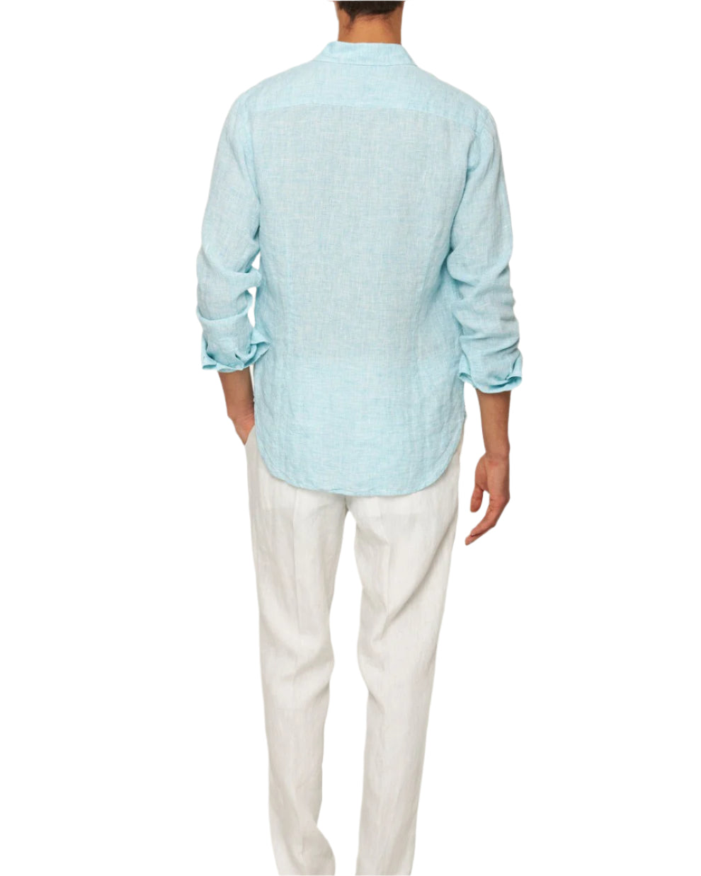 GILES LINEN SHIRT - AQUA BLUE/WHITE