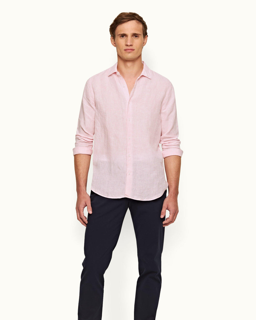 GILES LINEN SHIRT - PALE PINK/WHITE