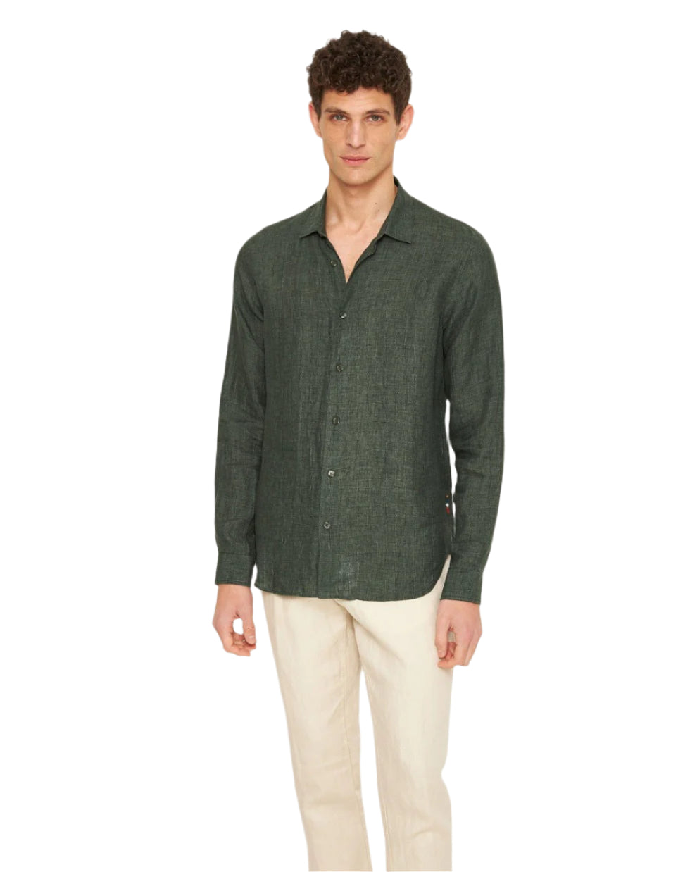 GILES STITCHED LINEN SHIRT - LIGHT KOMBU