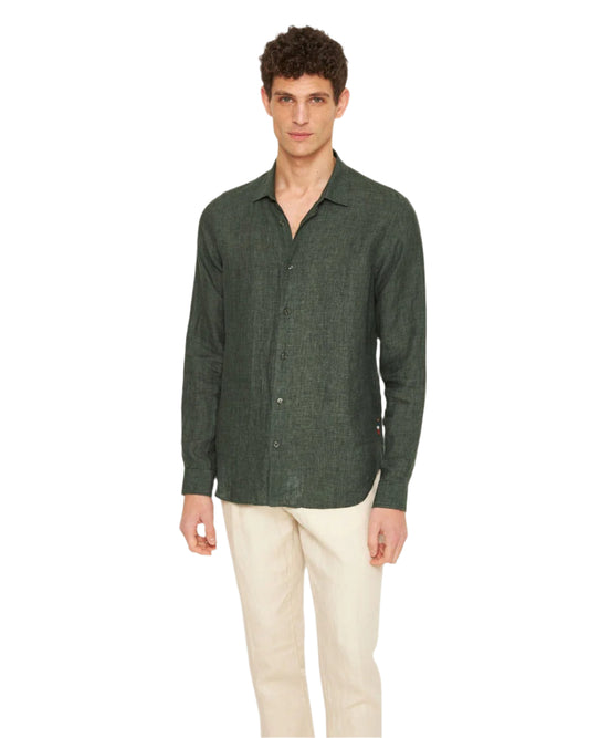 GILES STITCHED LINEN SHIRT - LIGHT KOMBU