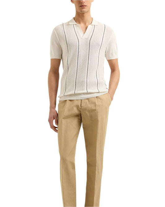 HORTON FINE STRIPE CHEVRON SILK POLO - WHITE/NIGHT IRIS STRIPE