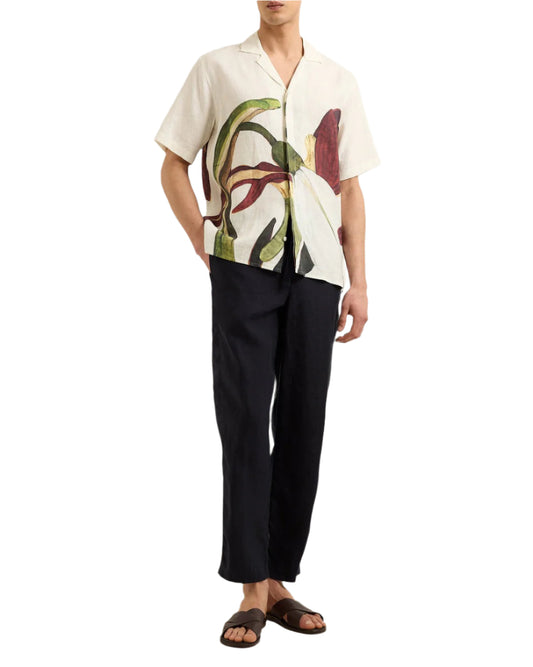 MAITAN ORCHIS LINEN SHIRT - WHITE SAND/DAMSON