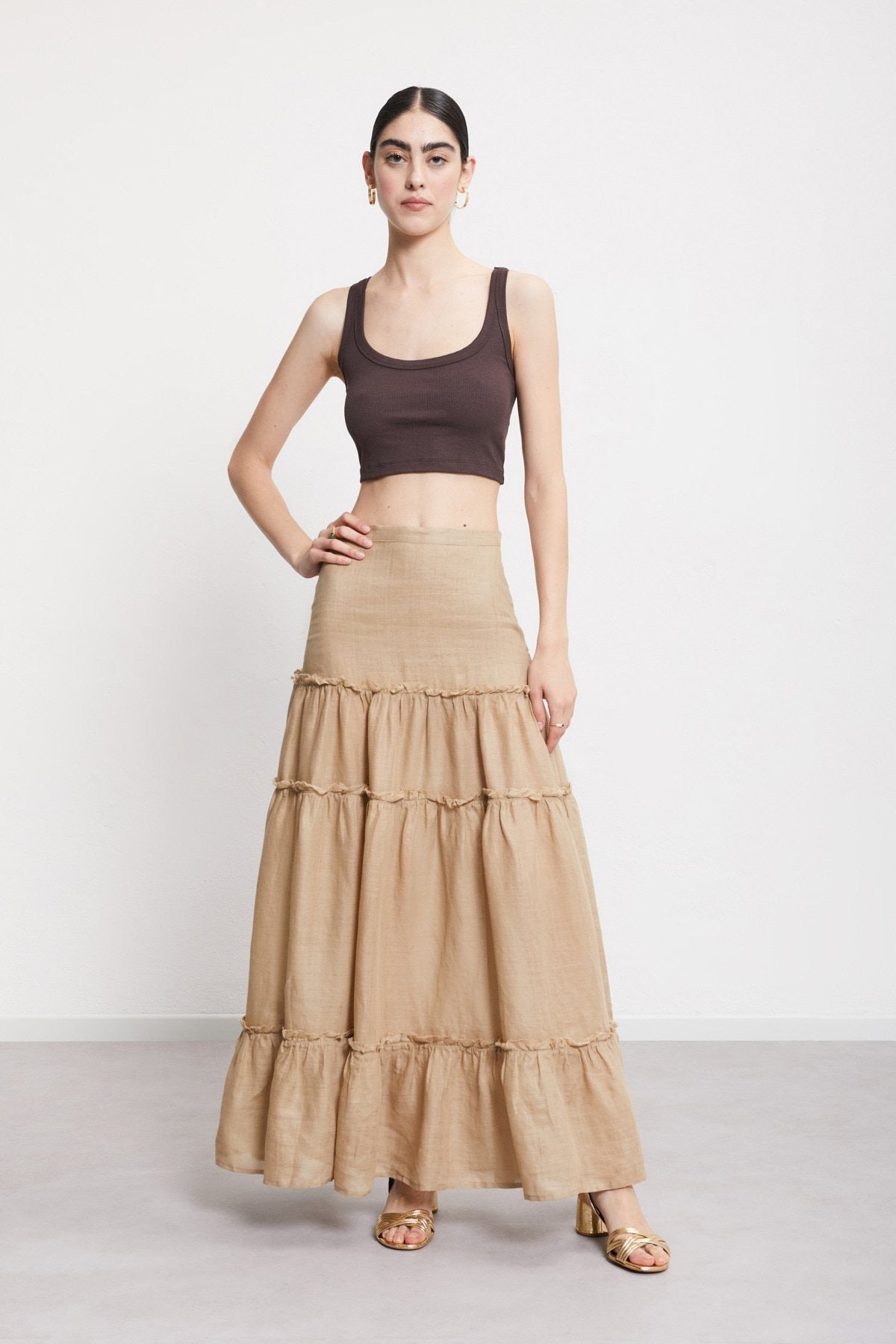 RAMIE LONG TIERED SKIRT - SAND