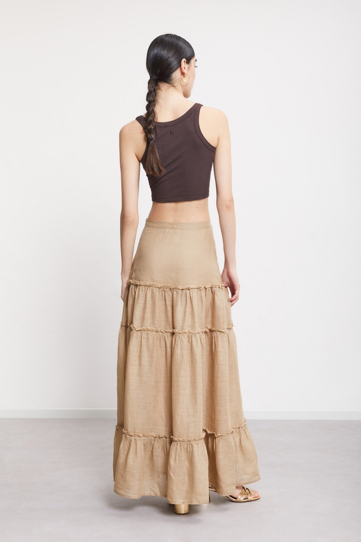 RAMIE LONG TIERED SKIRT - SAND