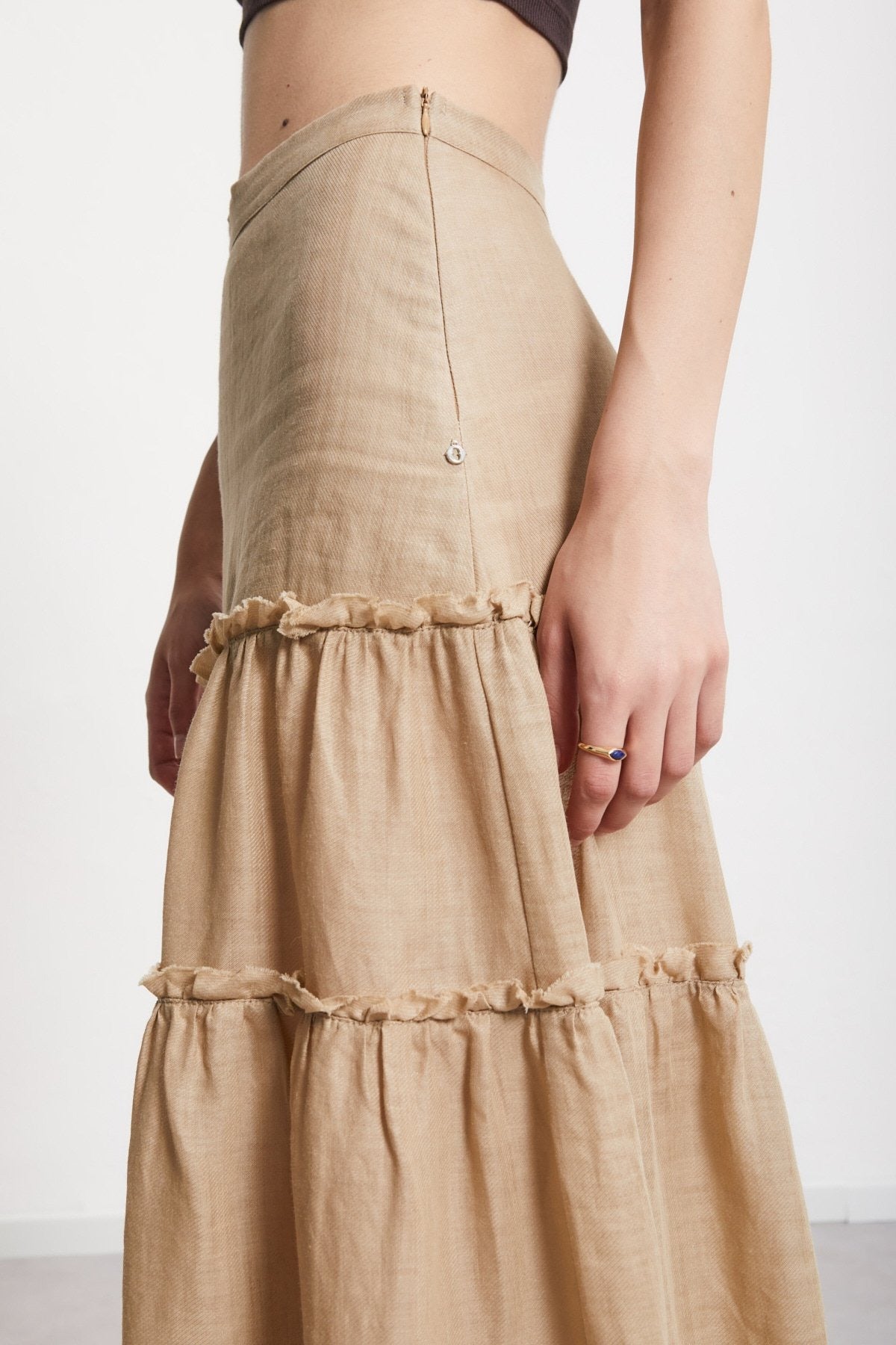 RAMIE LONG TIERED SKIRT - SAND