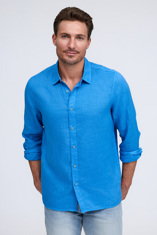 PURE LINEN LONG SLEEVE SHIRT - BLUE