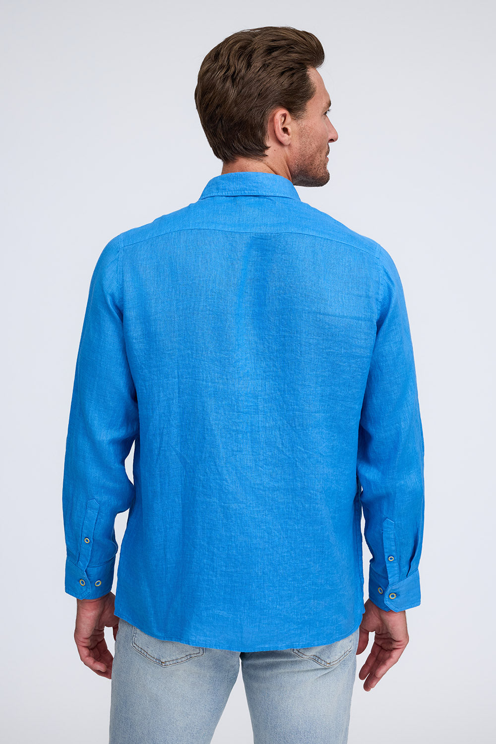PURE LINEN LONG SLEEVE SHIRT - BLUE