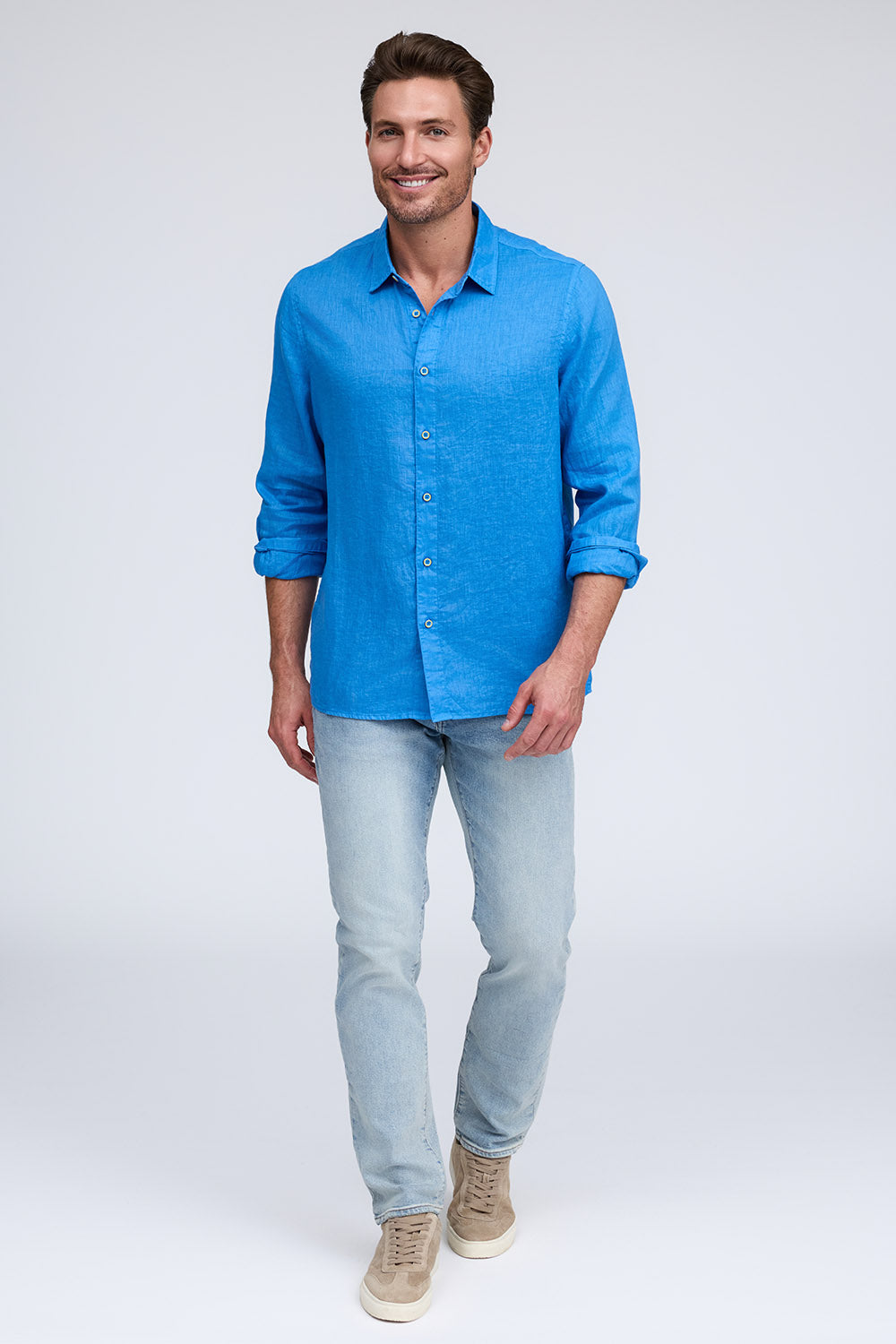 PURE LINEN LONG SLEEVE SHIRT - BLUE