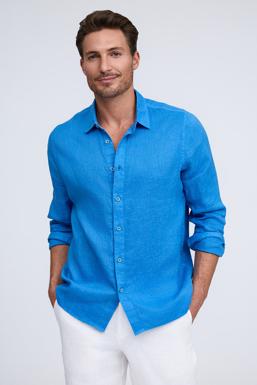 PURE LINEN LONG SLEEVE SHIRT - BLUE