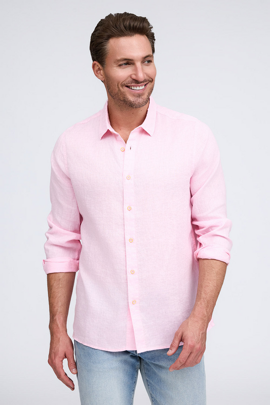 PURE LINEN LONG SLEEVE SHIRT - PINK