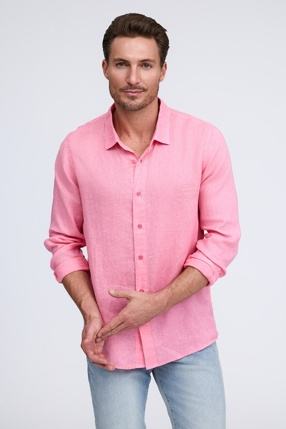 PURE LINEN LONG SLEEVE SHIRT - RED