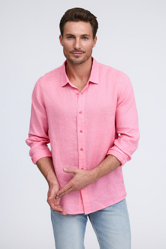 PURE LINEN LONG SLEEVE SHIRT - RED