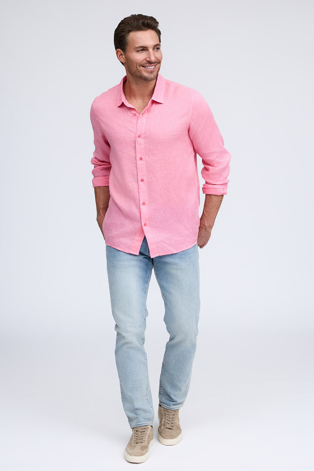 PURE LINEN LONG SLEEVE SHIRT - RED