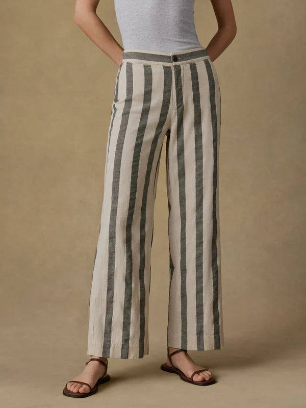 SUN STRIDER COTTON LINEN PANT - PINE BAY STRIPE